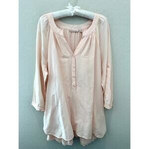 SOFT SURROUNDINGS | Blush Pink Lace Hem Tunic Blouse Cotton Silk Blend Top | 1X